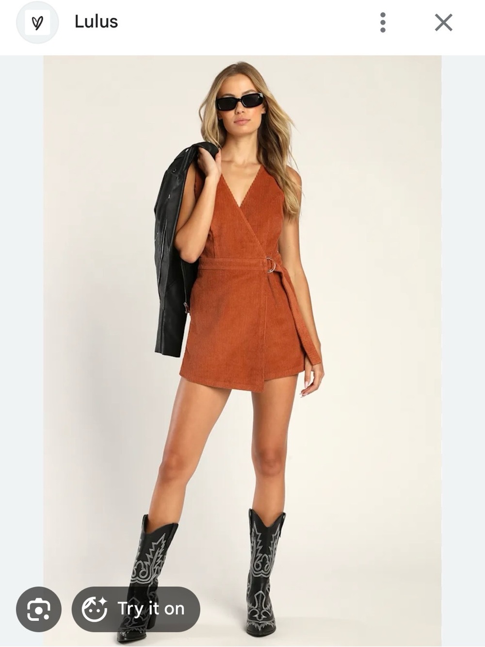 Lulu’s “Absolutely Cute” corduroy romper-rust